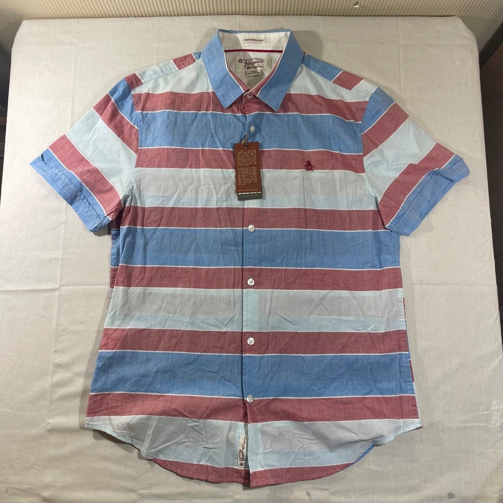 Original Penguin Heritage Slim Fit Striped Short Sleeve Button Down Shirt M New